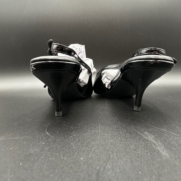 Coutgo Women's Black Patent Slingback Pointed‎ Toe Kitten Heel Shoes - Picture 3 of 5